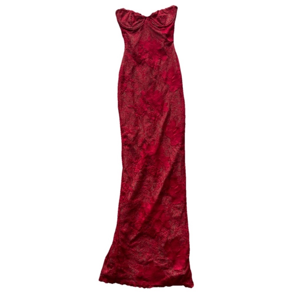 House of CB Lucienne Strapless Maxi Dress Red Lace Corset Gown Size Small - Picture 4 of 7